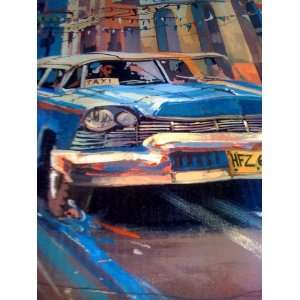   Cuban Art Oil Painting 1950 American Car Cuba Taxi 