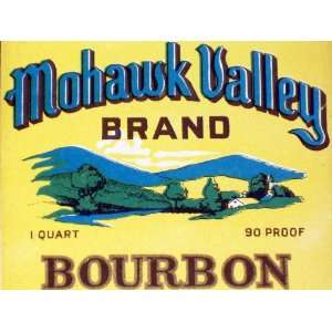   Striking Mohawk Valley Bourbon Whiskey Label, 1930s 