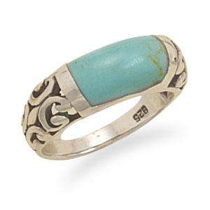 New Turquoise Ring Filigree Design Edge 925 Sterling Silver Free USA 