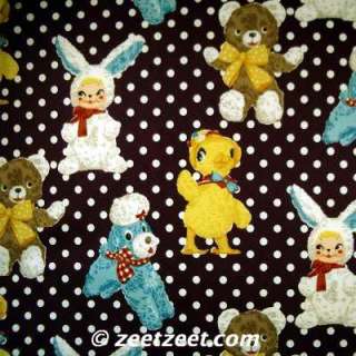 Japanese~STUFFED ANIMALS~EGGPLANT Quilt Fabric 1/2 Yd.  