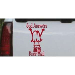  8in X 5.0in Red    God Answers Knee mail Girl Christian 