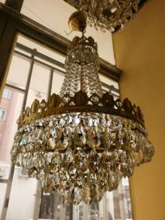 Antique french basket crystal chandelier lamp 1940s  