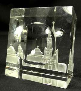ANTIQUE RUSSIAN MOSCOW KREMLIN TOWER VIEW CUT CRYSTAL GLASS 