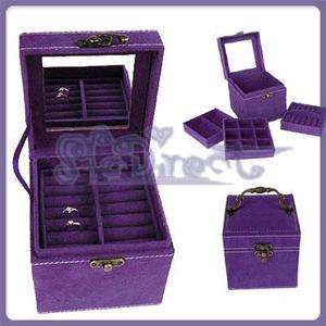 Antique Suede Jewelry Ring Stand Box Storage Case Lock  