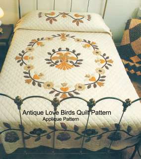 ANTIQUE Love Birds Quilt Pattern Applique 1950s #Q34  