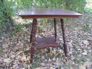 Antique Victorian Cherry Parlor Table With Decorative Brass Braces, 26 
