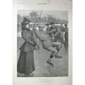   The Sketch 1901 On His Metal Ice Skating Antique Print