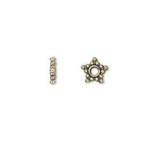  #4726 Antique Gold 5mm star beads Lead Safe Pewter   25 