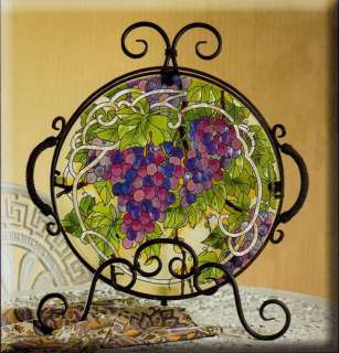 GRAPE ARBOR * VINEYARD WINE WINERY STAINED GLASS TRAY  