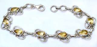   CITRINE PEAR 925 STERLING SILVER ARTISAN BRACELET 6 4/8 7 N6064