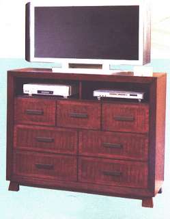 Cherry Brown Art Deco 7 Drawer TV Entertainment Chest Dresser Stand