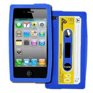   Apple iPhone 4 / 4S Silicone Skin Case Cover (Blue Cassette Tape