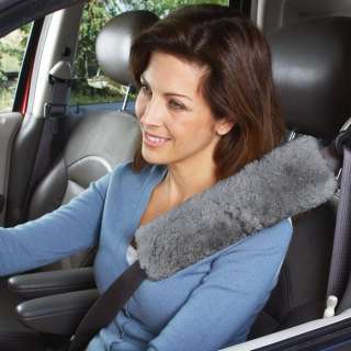 Brookstone Sheepskin Seat Belt Cover Gray  