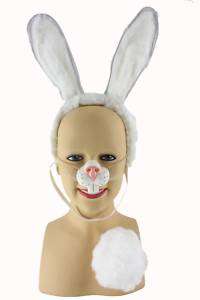 White Bunny Rabbit Costume Accessory Kit Ears,Tail,Nose  