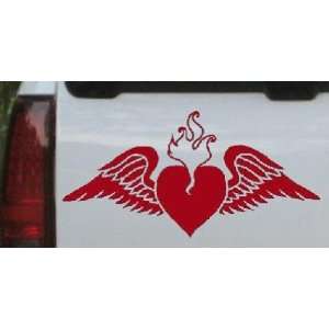 4in X 8in Red    Heart With Wings and Flames Car Window Wall Laptop 