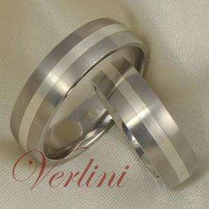 6MM Titanium Matching Set Wedding Bands Silver Inlay Rings His & Her 