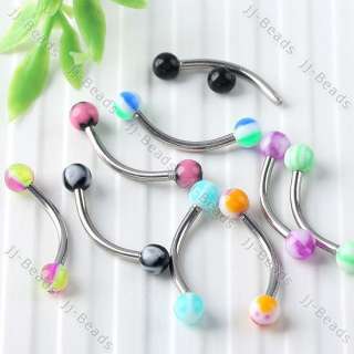 20P Stainless Steel UV Ball Barbell Curved Rings Eyebrow Bar Tragus 