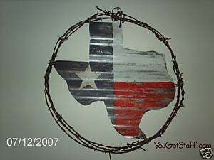 Western Cowboy Texas Flag Barn Tin Barbed Wire Wreath  
