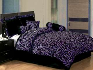 New Black Purple Zebra Bedding Short Fur Comforter set Queen King 