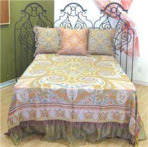   Paisley Merino Wool Bedcover Bedspread Gold Ivory Red Blue King Queen