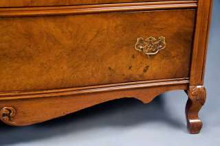 French Antique Burl Walnut Serpentine Chest of Drawers  