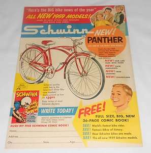 1959 Schwinn NEW PANTHER bicycle ad page  