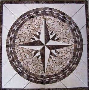 Floor marble square medallion tile mosaic compass 24  