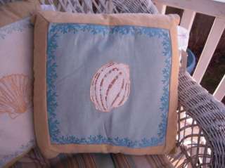 Seashell Pillow Coral Beach Decor Blue Embroidered Throw Living Room 