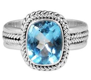 Sterling Silver .925 Blue Topaz Ring Size 8 Gemstone Bali Design NEW 