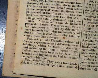 1768 Newspaper BENJAMIN FRANKLIN Electricity Experiments Colonial 