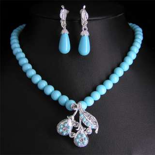 Wedding Bridal pearl &crystal necklace earring set S297  