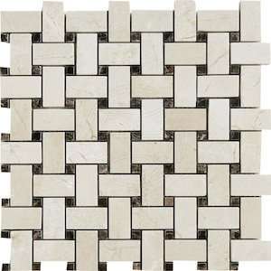  Crema Marfil Classico Basketweave Mosaic Polished 