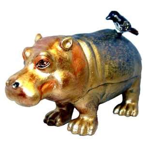  Hippo With A Bird On Back Bejeweled Trinket Box 