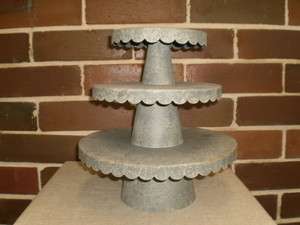   ~French Country Chic Tin Scalloped Cake/Cupcake Stands Set of 3 NEW