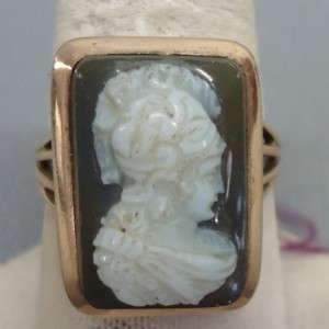 10K GOLD ROMAN WARRIOR CARVED CAMEO RING VICTORIAN  