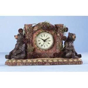  Table Clock Wildlife Black Bears and Pine Cone Motif Desk Clock 