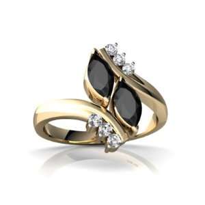  Yellow Gold Marquise Genuine Black Onyx Bypass Ring Size 4 Jewelry