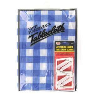  JMK Gingham Check Blue Flannel Back Tablecloth with 4 