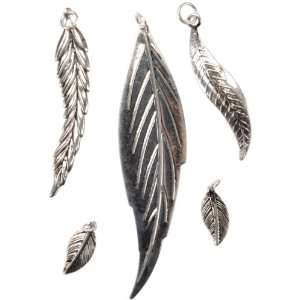   Madame Delphine Feets Metal Charms, Long Leaves, Antique Silver, 4/pkg