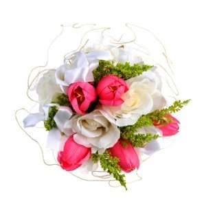   White Rose and Red Tulip Wedding Bouquet Flower 