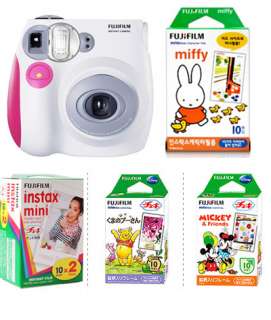 fujifilm instax instant mini camera 7S pink with polaroid cartoon film