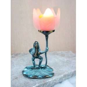 Brass Candle Holder   Frog with Tulip