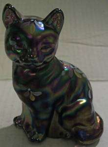 FENTON CARNIVAL GLASS SIGNED T KELLEY CAT FIGURINE  