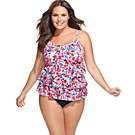Fit 4 U Swimsuit, Floral Print Ruffle Tankini Top & Solid Brief Bottom 