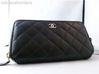 Authentic Chanel Caviar Black Wallet Zip Around  