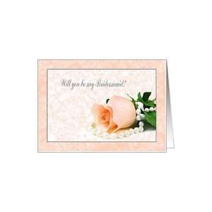  Bridesmaid Request, Peach Rose with Pearls Card Health 