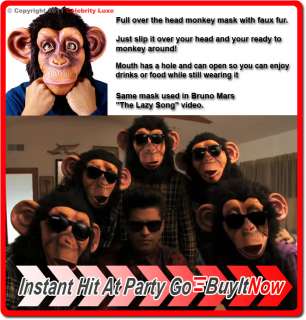 Bruno Mars The Lazy Song Monkey Chimp Costume Mask Wig  