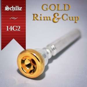  Schilke 14C2 Trumpet Mouthpiece 24k Gold Rim Cup Musical 