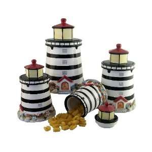  4PC CERAMIC CANISTERS,DECOR CANISERS LIGHTHOUSE 4