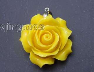   big 35mm Yellow Rose coral pendant & 15mm earring set pen160  